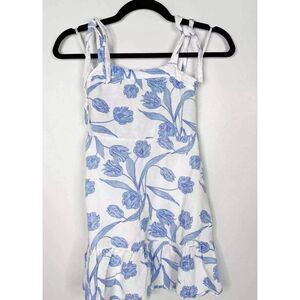 Emily McCarthy Girls Blue White Mini Dress Tulip Twist Floral Tie Sleeves, $98 B